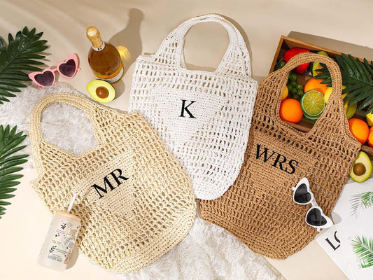Personalized beach tote bag,Beach straw bag,Bridal Shower Bag title