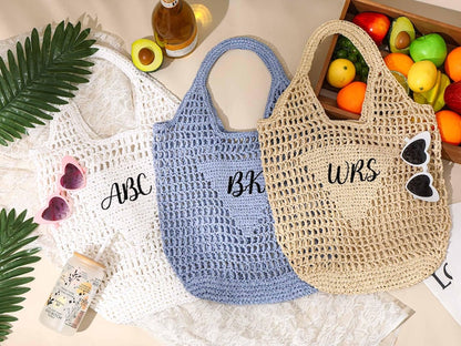 Personalized beach tote bag,Beach straw bag,Bridal Shower Bag title