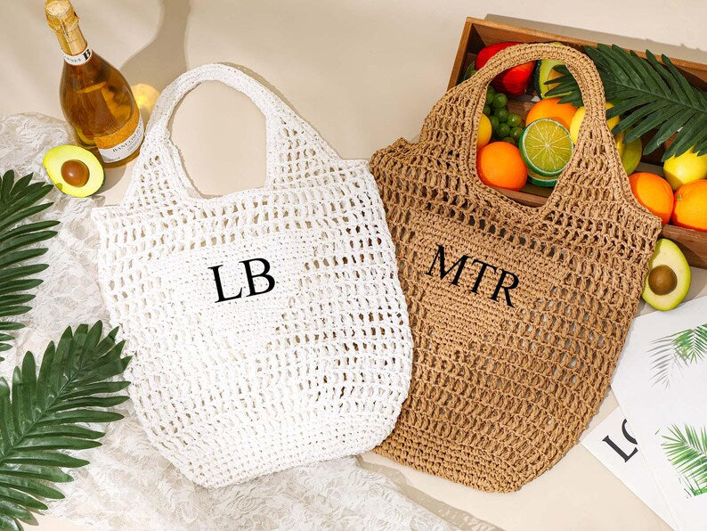 Personalized beach tote bag,Beach straw bag,Bridal Shower Bag title