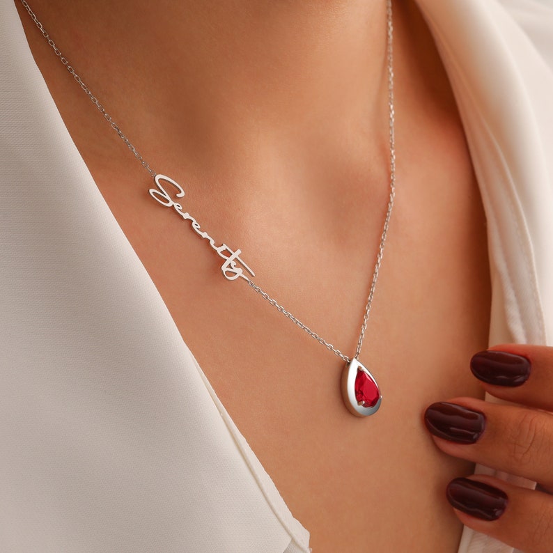 Handmade Alexandrite Birthstone Necklace, Personalized June Birthstone Name Necklace, Anniversary Gifts for Wife, Christmas Gift for Her