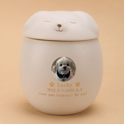 Personalized Ceramic Pet Urn with Photo & Engraving - Custom Dog/Cat Memorial Cremation Box