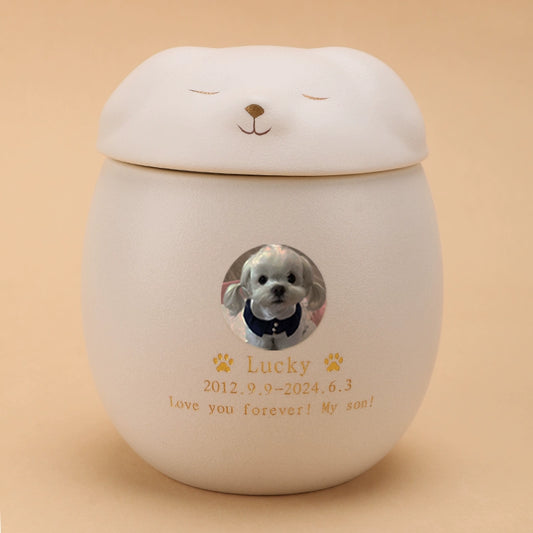 Personalized Ceramic Pet Urn with Photo & Engraving - Custom Dog/Cat Memorial Cremation Box