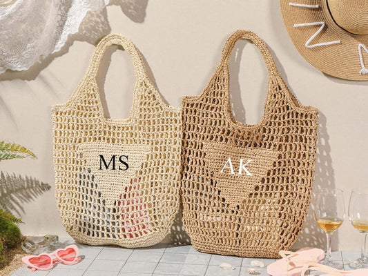 Personalized beach tote bag,Beach straw bag,Bridal Shower Bag title