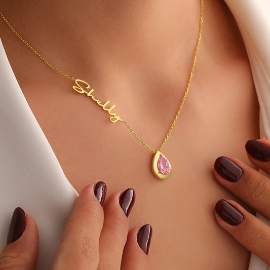 Handmade Alexandrite Birthstone Necklace, Personalized June Birthstone Name Necklace, Anniversary Gifts for Wife, Christmas Gift for Her