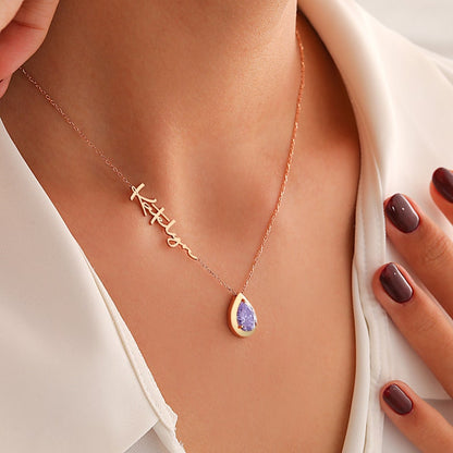 Handmade Alexandrite Birthstone Necklace, Personalized June Birthstone Name Necklace, Anniversary Gifts for Wife, Christmas Gift for Her