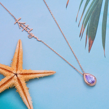 Handmade Alexandrite Birthstone Necklace, Personalized June Birthstone Name Necklace, Anniversary Gifts for Wife, Christmas Gift for Her