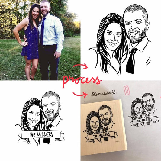 Personalize portrait stamp gift for couple bride and groom