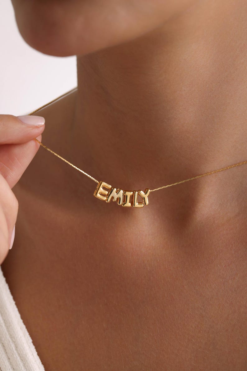 Personalized Tiny Balloon Initial Name Necklace, Mini Name Necklace, Minimalist Necklace, Personalized Gift, Gift for her, Christmas Gift