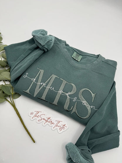 Embroidered Custom Embroidered Sweatshirt, Bride Sweatshirt, Engagement Sweatshirt, Wife Shirt, Mrs Last Name Sweatshirt, Wifey Sweatshirt