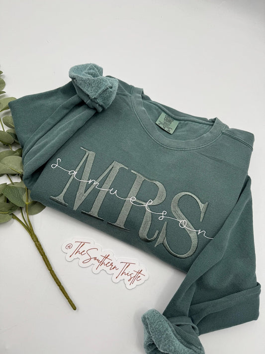 Embroidered Custom Embroidered Sweatshirt, Bride Sweatshirt, Engagement Sweatshirt, Wife Shirt, Mrs Last Name Sweatshirt, Wifey Sweatshirt